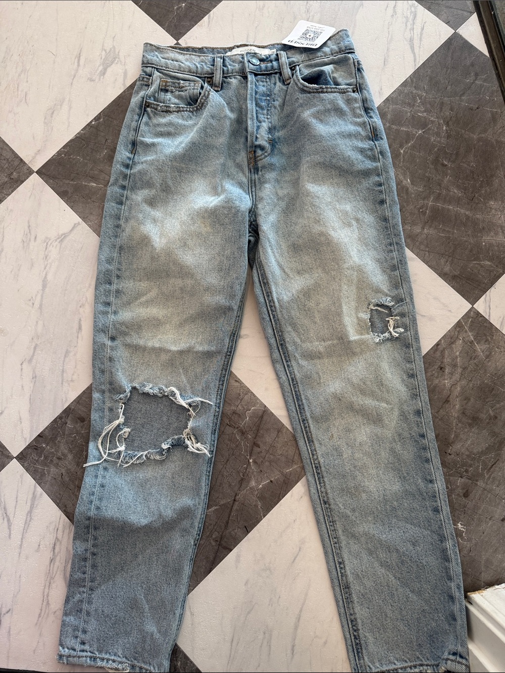 Light Blue Straight-Leg Distressed Jeans